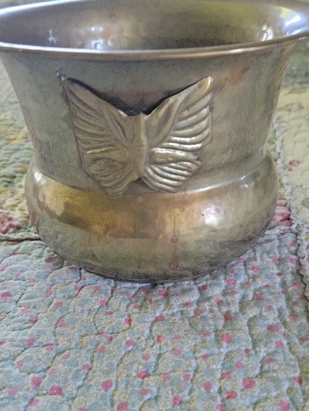 Vintage 1970s Brass Butterfly Squat Pot Planter Made in India Planter